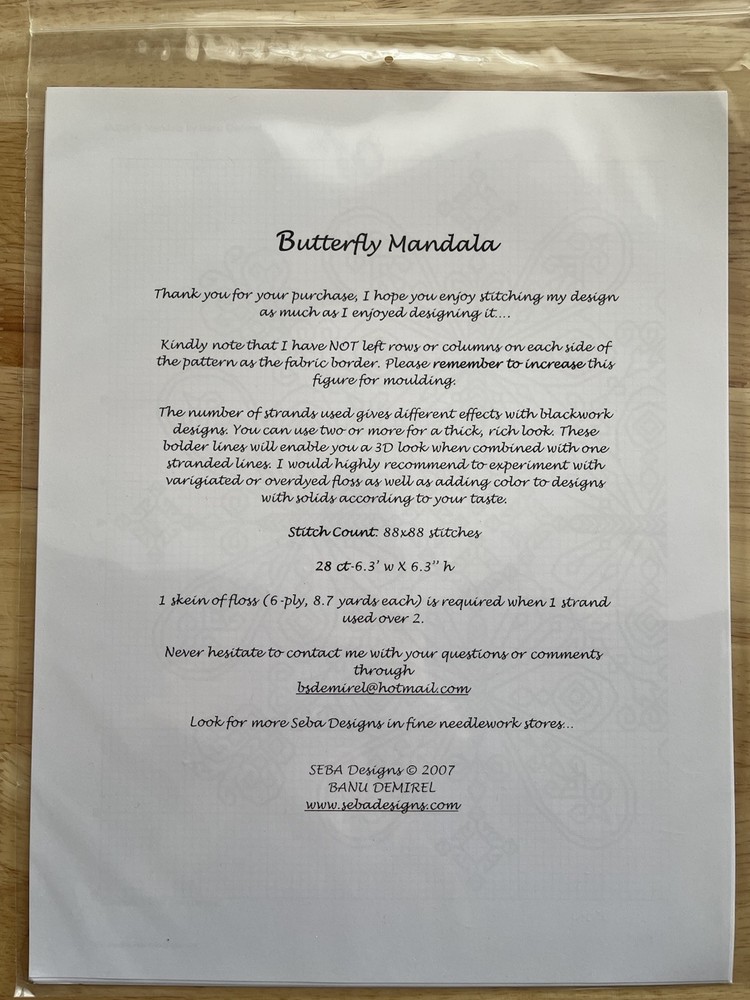 SEBA Designs BUTTERFLY MANDALA Blackwork Needlepoint Chart Pattern