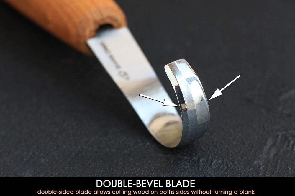 BeaverCraft Double Bevel Spoon Carving Hook Knife with Oak Handle