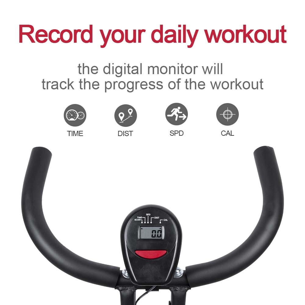 Folding Stationary Cycle Upright Indoor Cycling Exercise Bike with LCD Monitor
