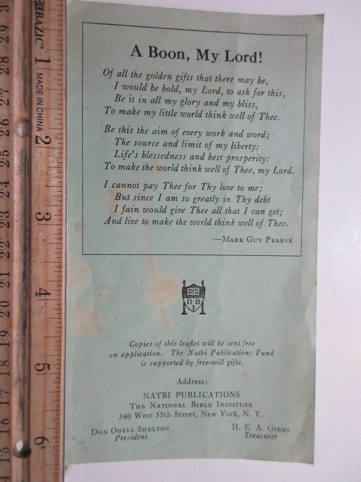 vintage Natbi Publications National Bible Institute leaflet A Boon, My Lord!