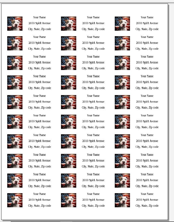 150 Pitbull Terrier American Flag Mailing Return Address Labels Personalized