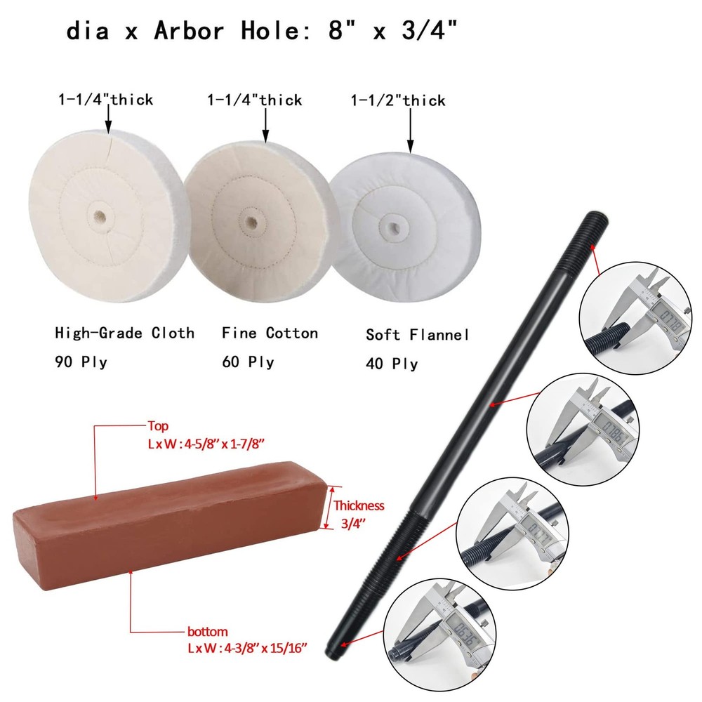 Woodworking Lathe Buffing System 16" #2MT Mandrel 3-Step Buffing Wheel Kits 8...