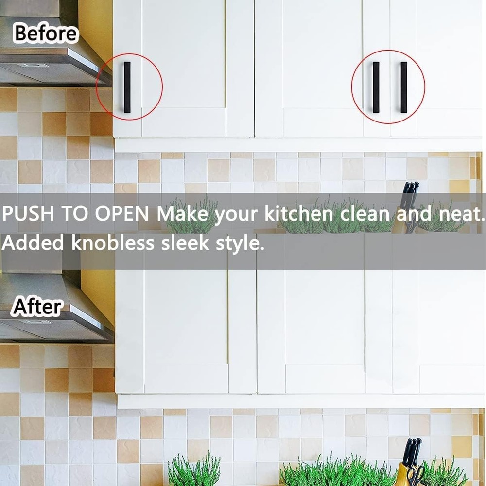 Self-Closing Push to Open Door Latch Cabinet Hardware 8 Pack Black Lock