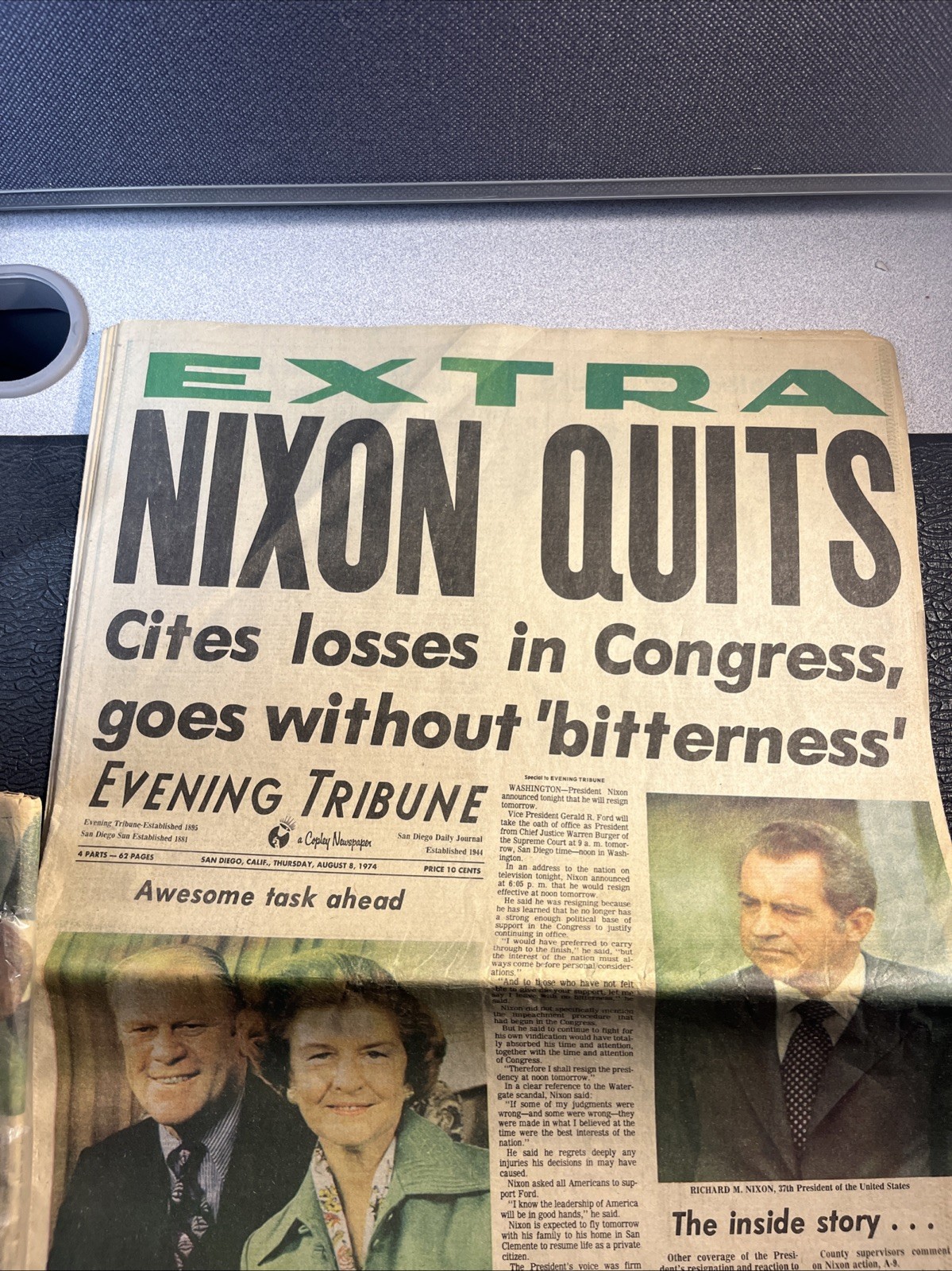 Lot of (2) President Richard Nixon Resignation Newspaper Evening Tribune SD
