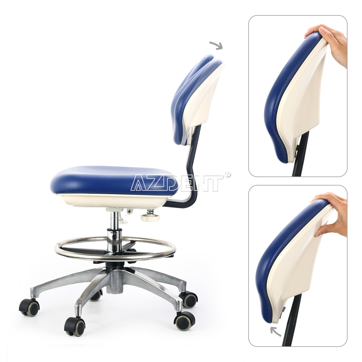 Dental PU Leather Adjustable Stool Doctor Chair Hydraulic Rolling Stool Blue UPS