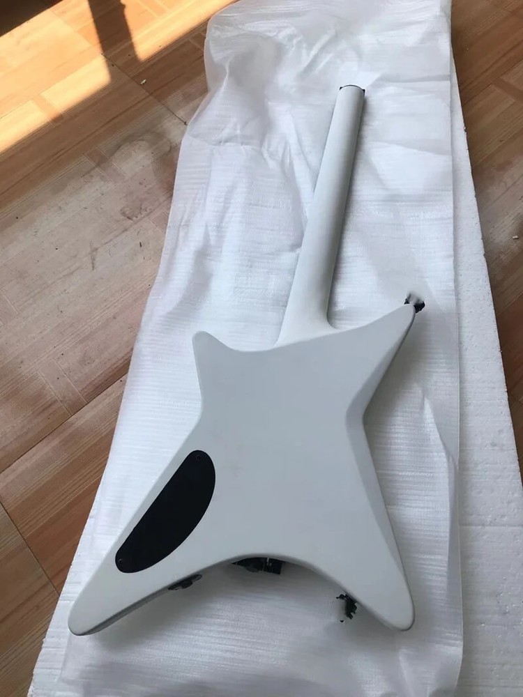 High Quality Custom 6 String Headless Electric Guitar Matte White Black Hardware