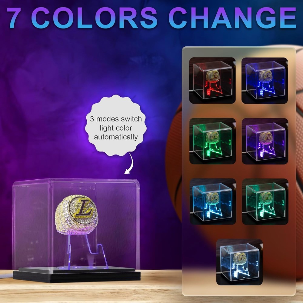 Championship Ring Display Case with Led Light, UV-Protected Clear Challenge Coin