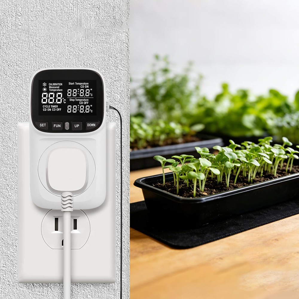 Digital Thermostat Outlet Plug Temperature Controller Heating Cooling w/ Sensor