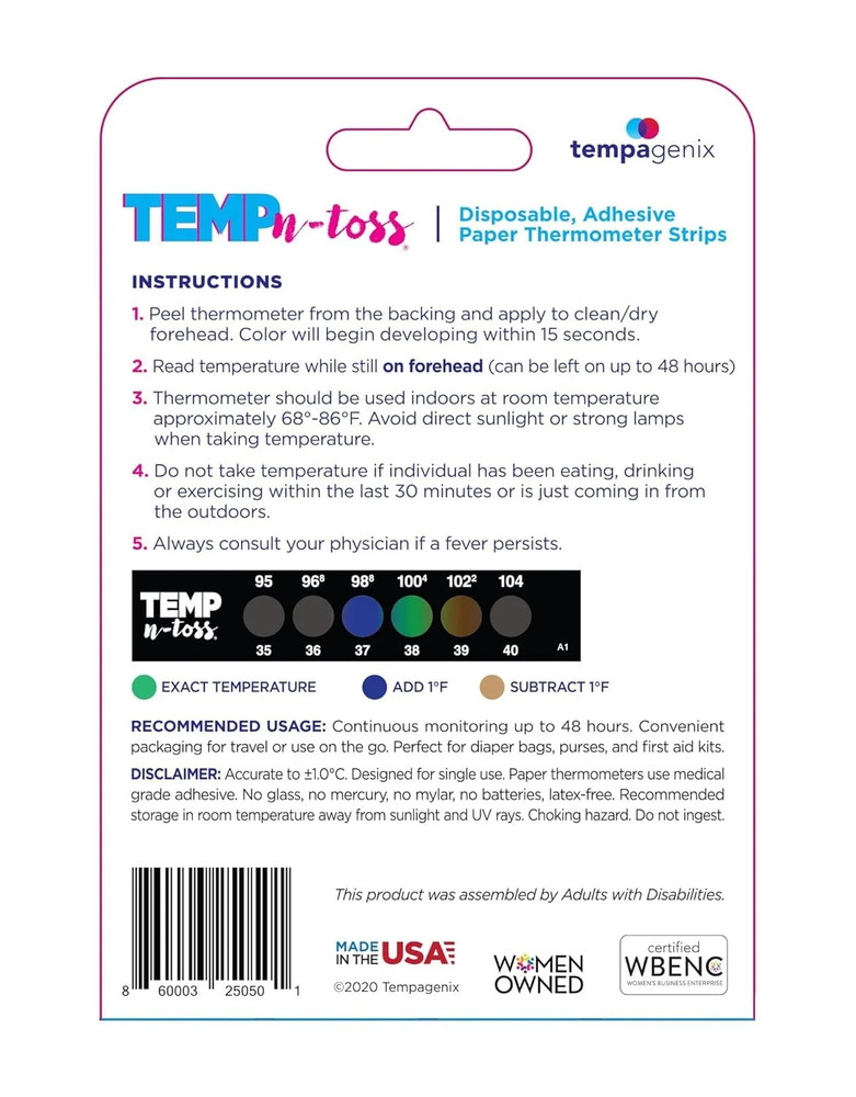 Temp-N-Toss Disposable Forehead Thermometer Strips Set - 6 Pack for Quick and Ea