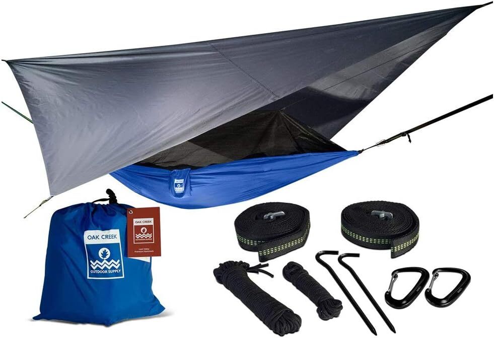 Oak Creek Lost Valley Camping Hammock. Bundle Includes Mosquito Blue and Gray