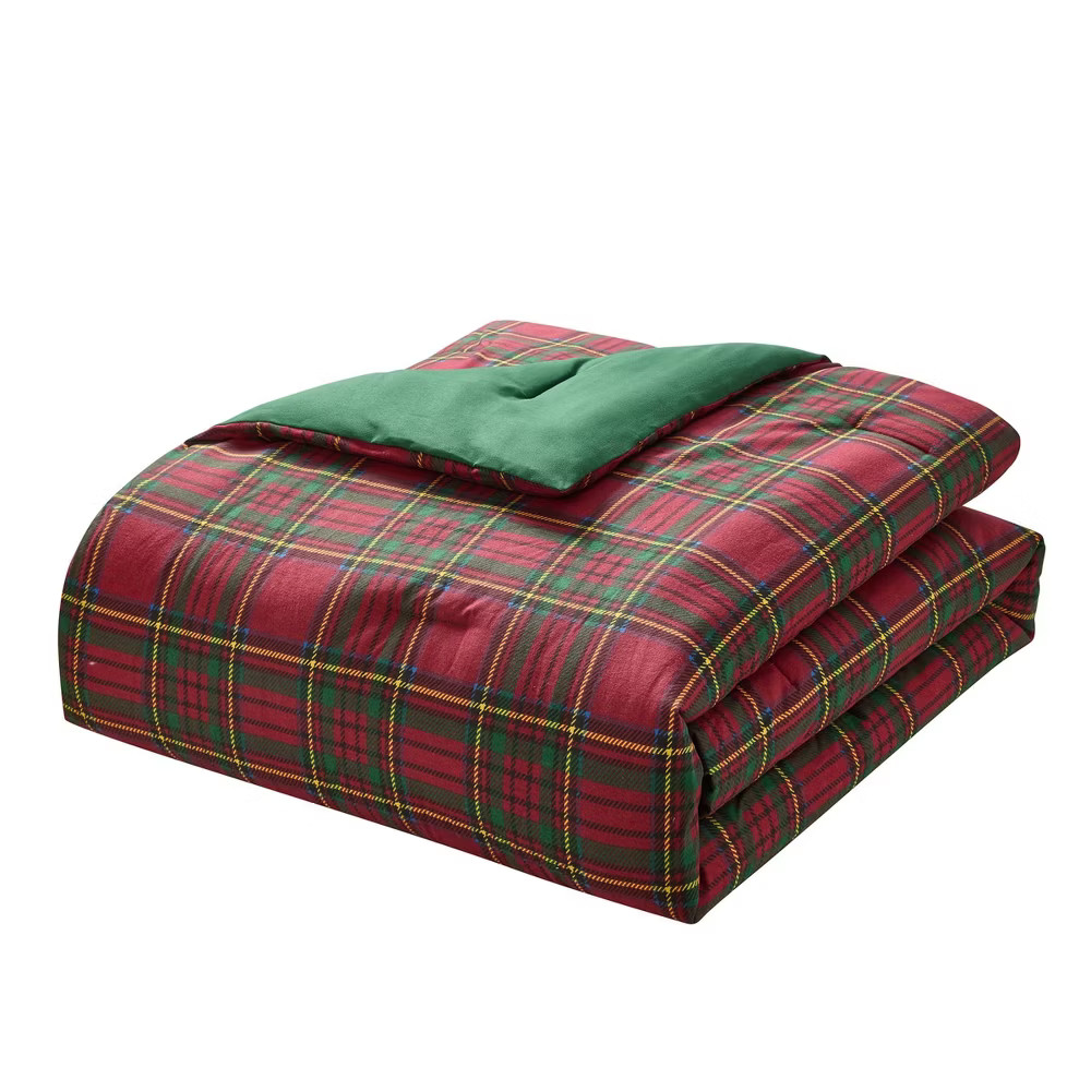 Hallmark King Flannel Plaid Comforter Set Red