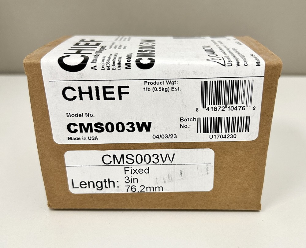 Chief CMS003W 3" Speed-Connect Fixed Extension Column (White)