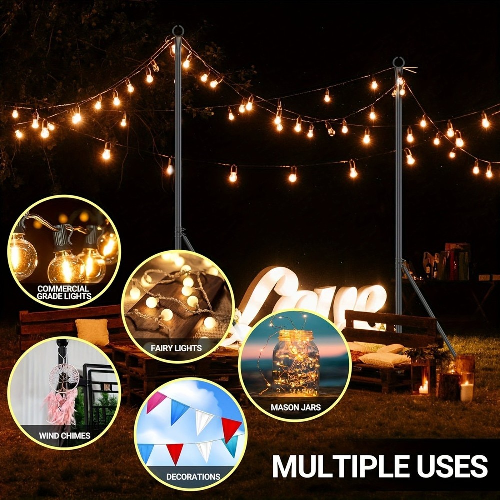 3 Pack Metal String Light Poles Outside for Hanging Lights Deck Garden Backyard