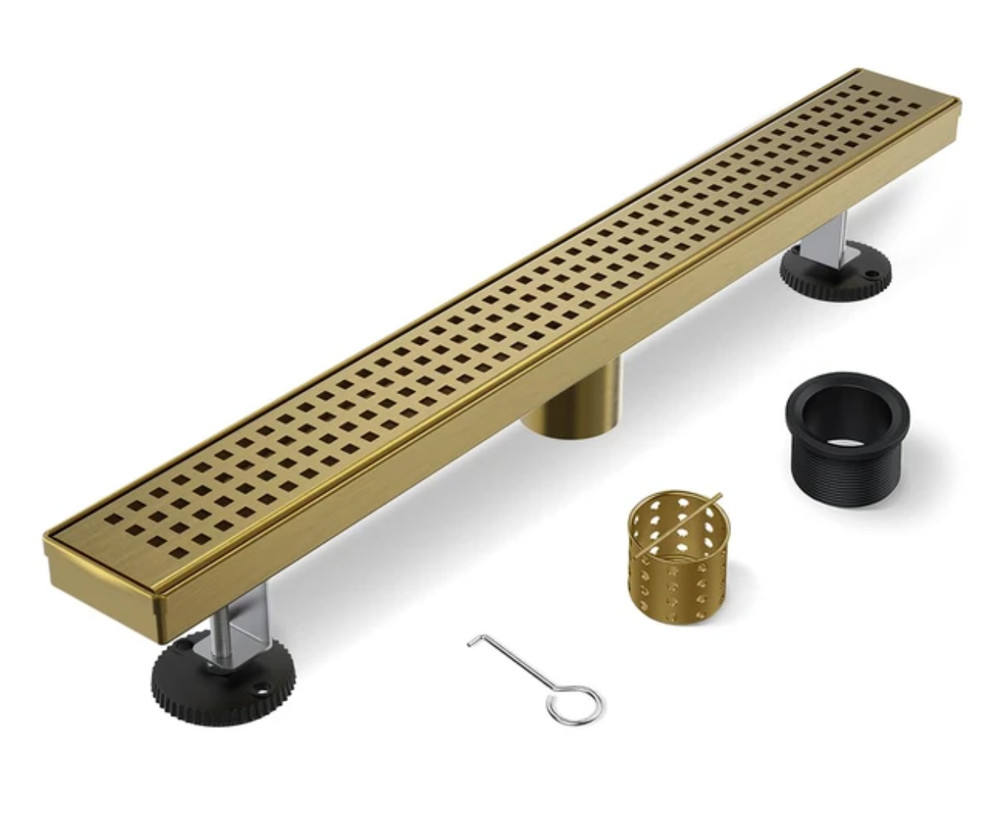 HTOH 24 Inch Linear Shower Drain Rectangular Floor Drain Brushed Gold