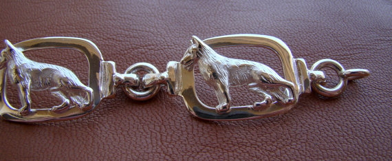 Small Sterling Silver German Shepherd Dog Standing Study 4 Link Bracelet