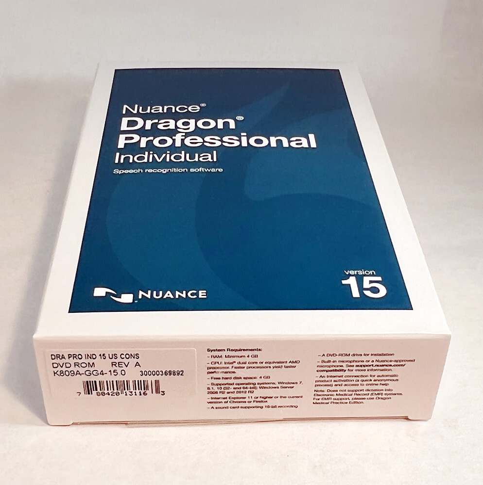Nuance Dragon Professional Individual 15 - Retail Box w/ Headset, K809A-G00-15.0