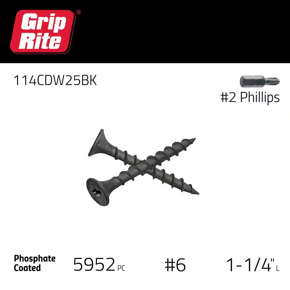 #6 X 1-1/4 In. #2 Phillips Bugle Head Coarse Thread Sharp Point Drywall Screws 2