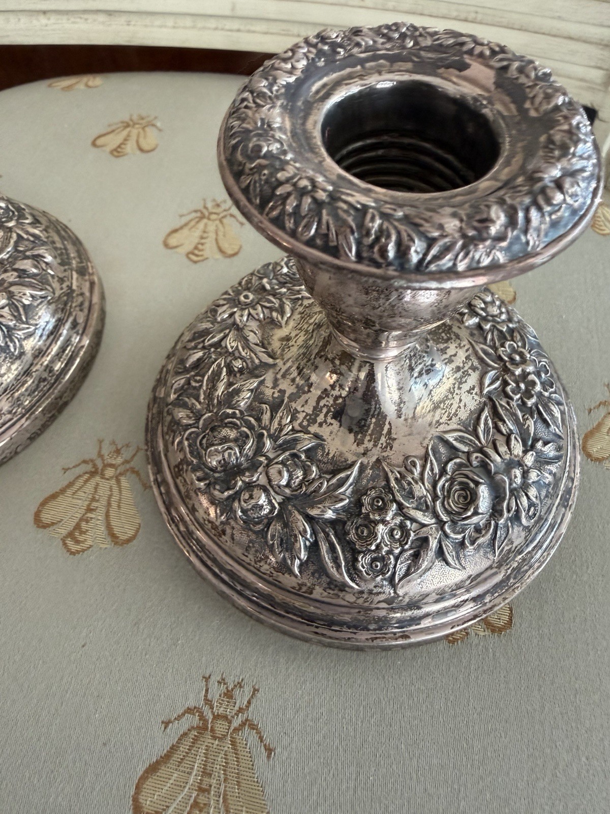 Pair of Vintage S. Kirk & Son REPOUSSE Sterling Silver Candleholders