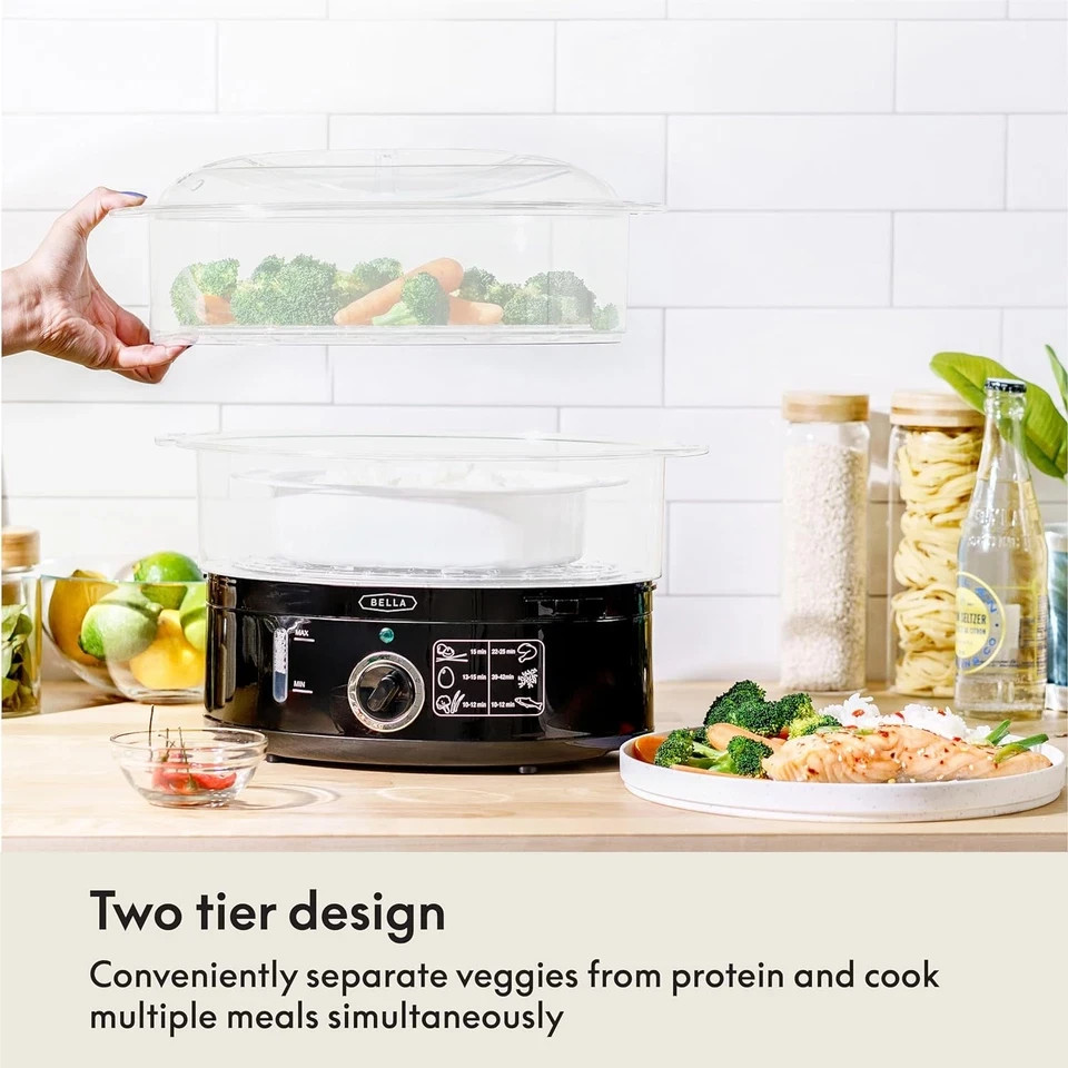 BELLA 2Tier Food Steamer w/ Dishwasher Safe Lids, Stackable Baskets & Base