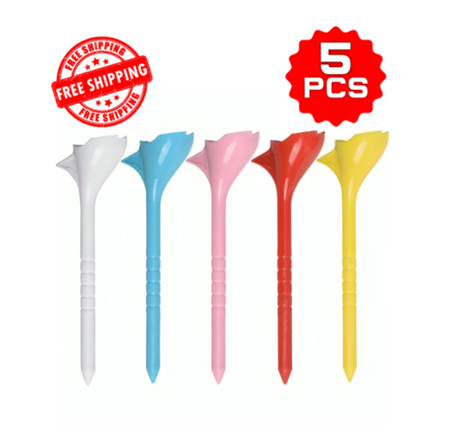 10° Plastic Golf Tees 5pc Multicolor Durable Practice Tee Set Bright Colors
