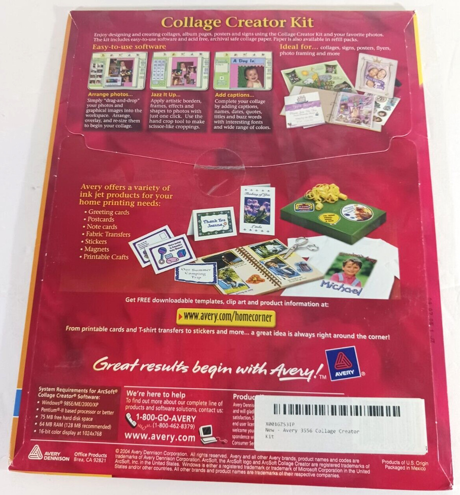 AVERY COLLAGE CREATOR KIT 3556 10 Glossy Sheet Ink Jet Printer Software Included