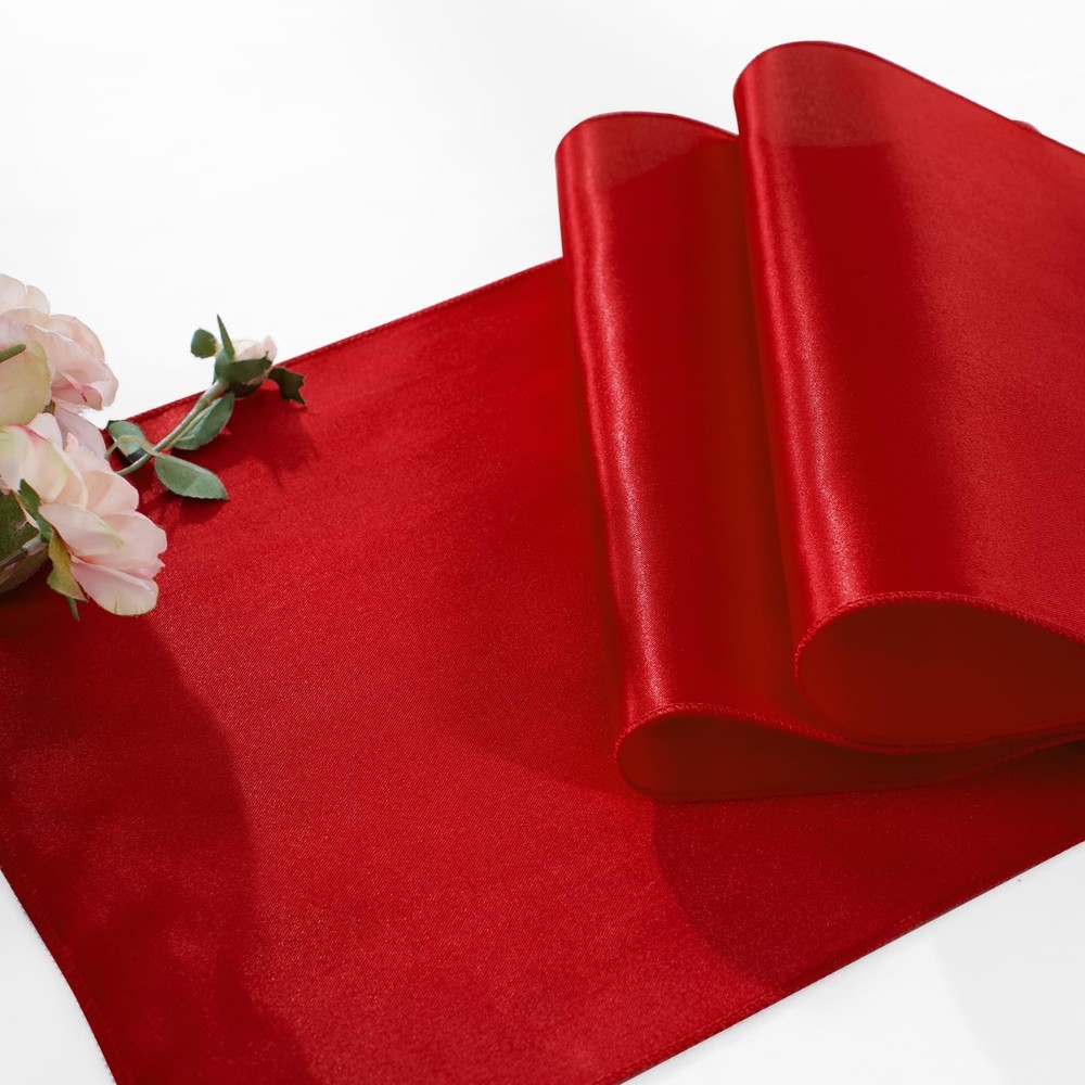 12 PCS Red 12x108 Inch Rectangular Smooth Satin Silk Table Runners Wedding