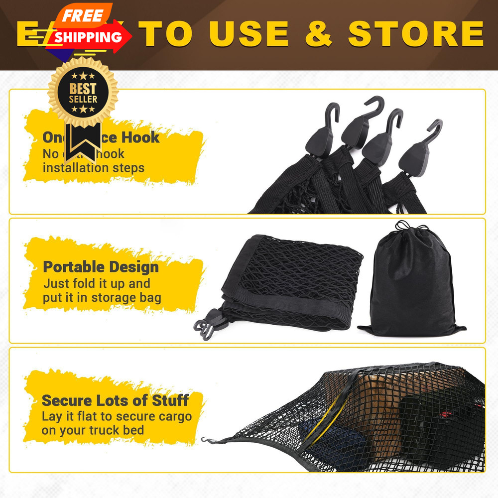 BUMBEE Truck Bed Cargo Net, Highly Elastic Double Layer Grid, Black