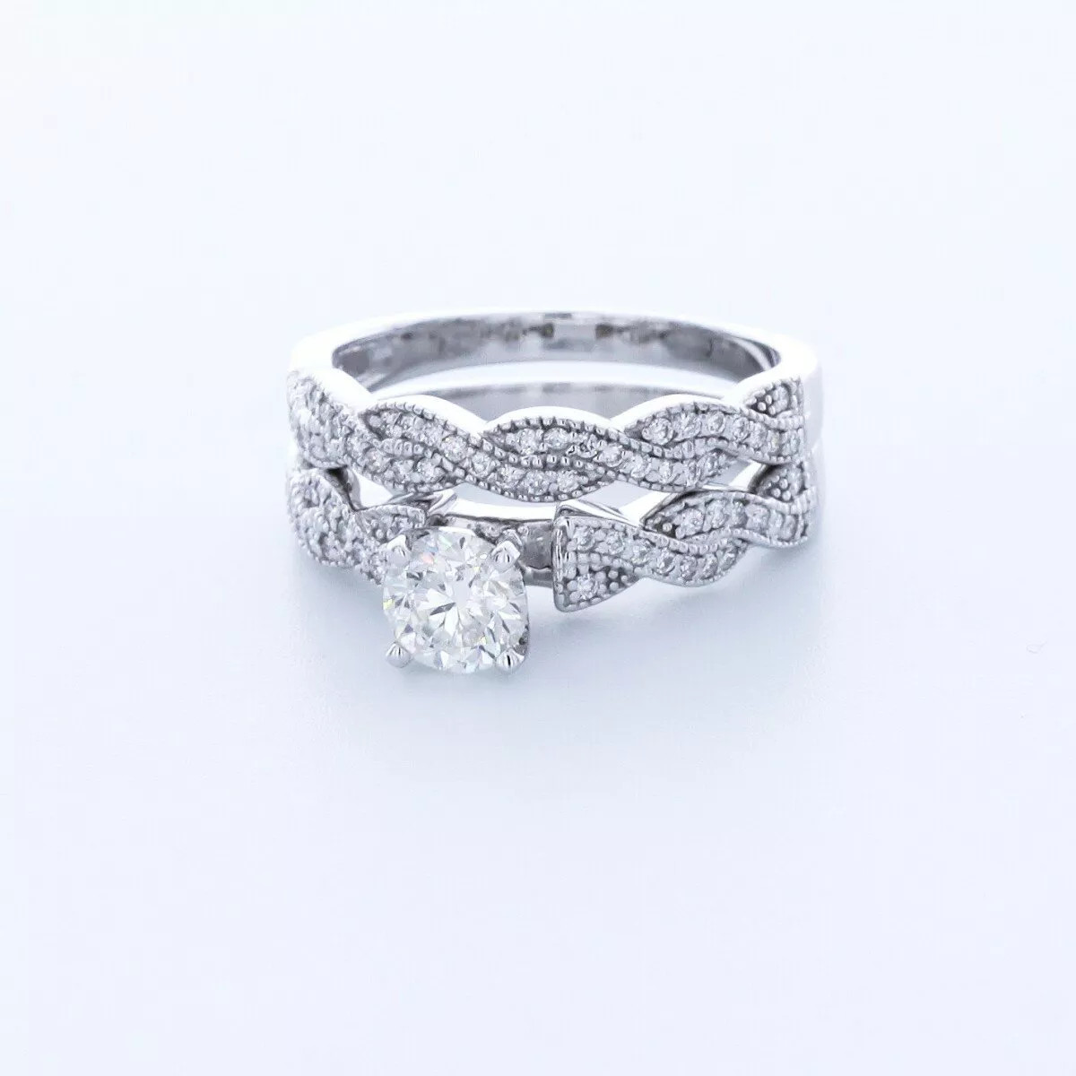 Side Stone Engagement Ring Set 18K Gold 1.64 Carat Round Lab-Grown Diamond D VS1