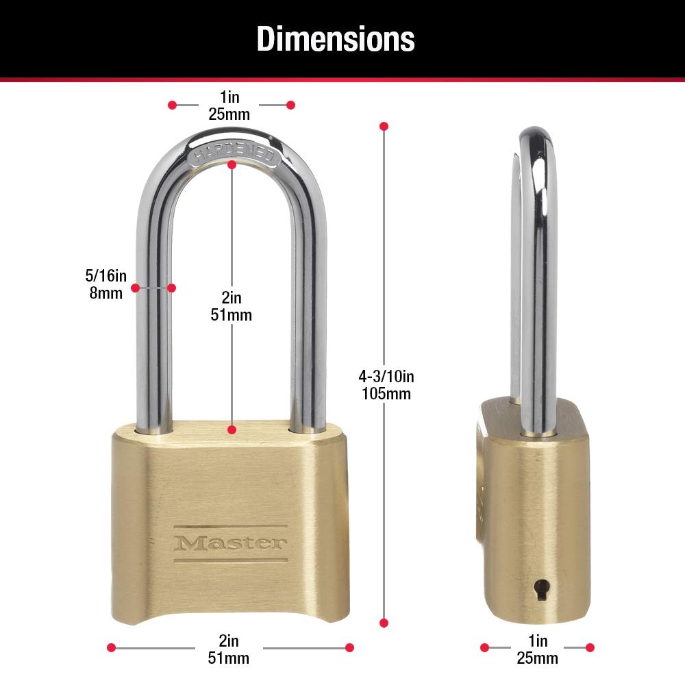 Master Lock Brass Combination Lock, Gate for 2-1/4-Inch Shackle,