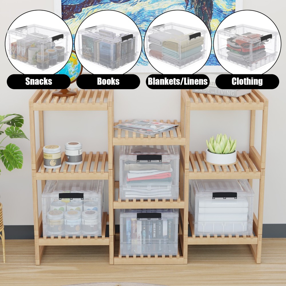 4 Packs Clear Stackable Folding Bins with Lids Collapsible Plastic Storage Cube