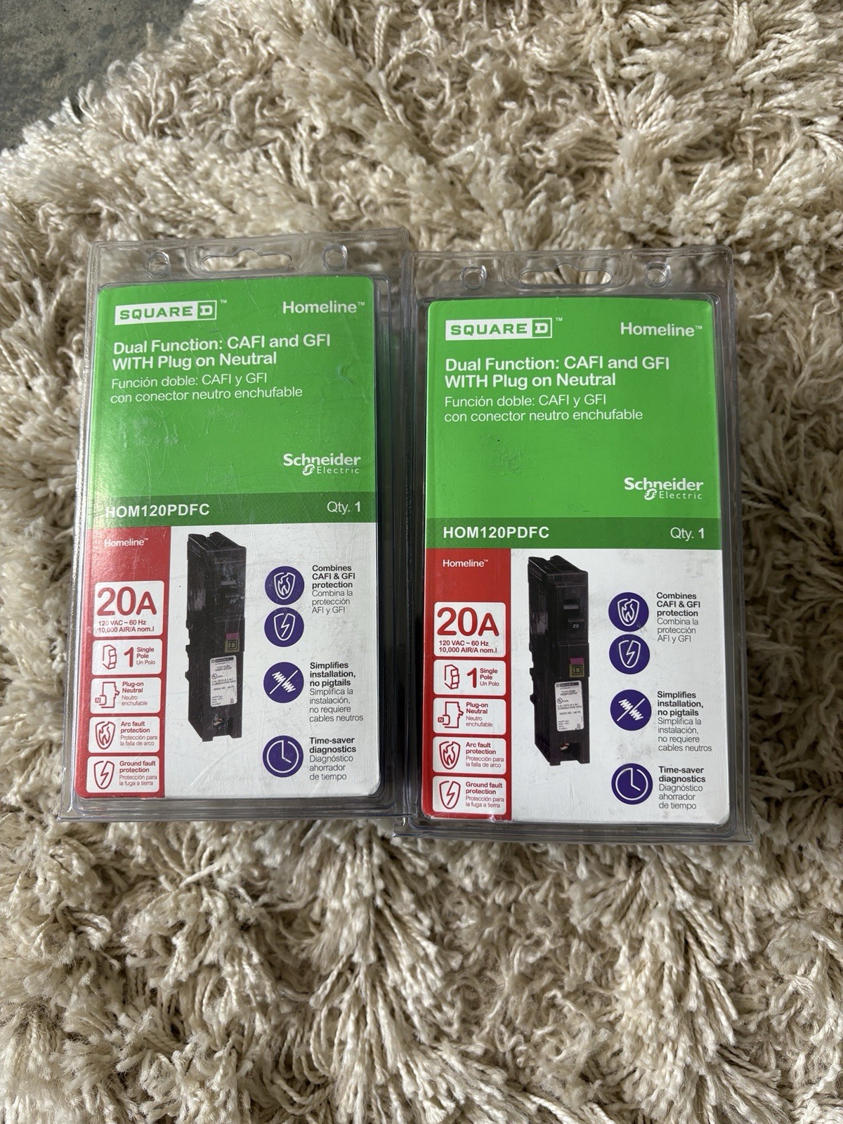 Square D HOM120DFC 20A 120V Single Pole Dual Function Circuit Breaker CAFI GFI 6