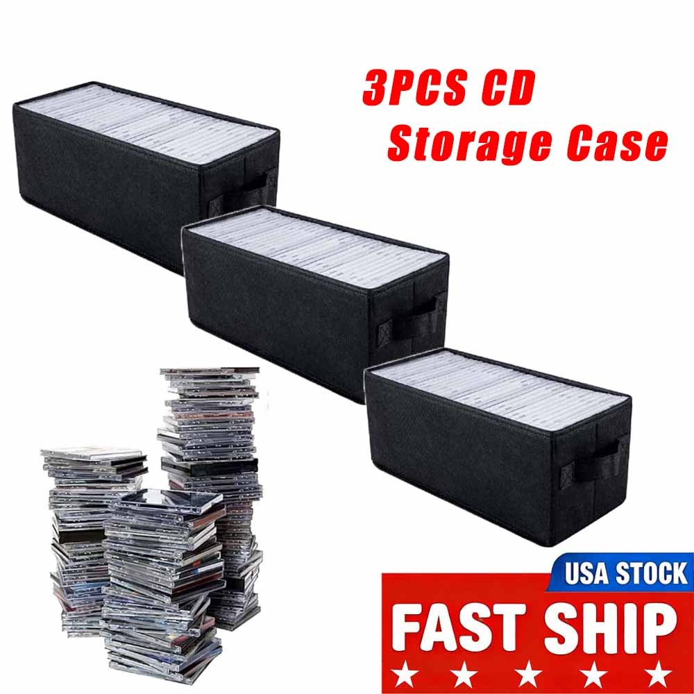 3Pack CD DVD Storage Box Organizer Rack Holder Media Disk Case Space Saving