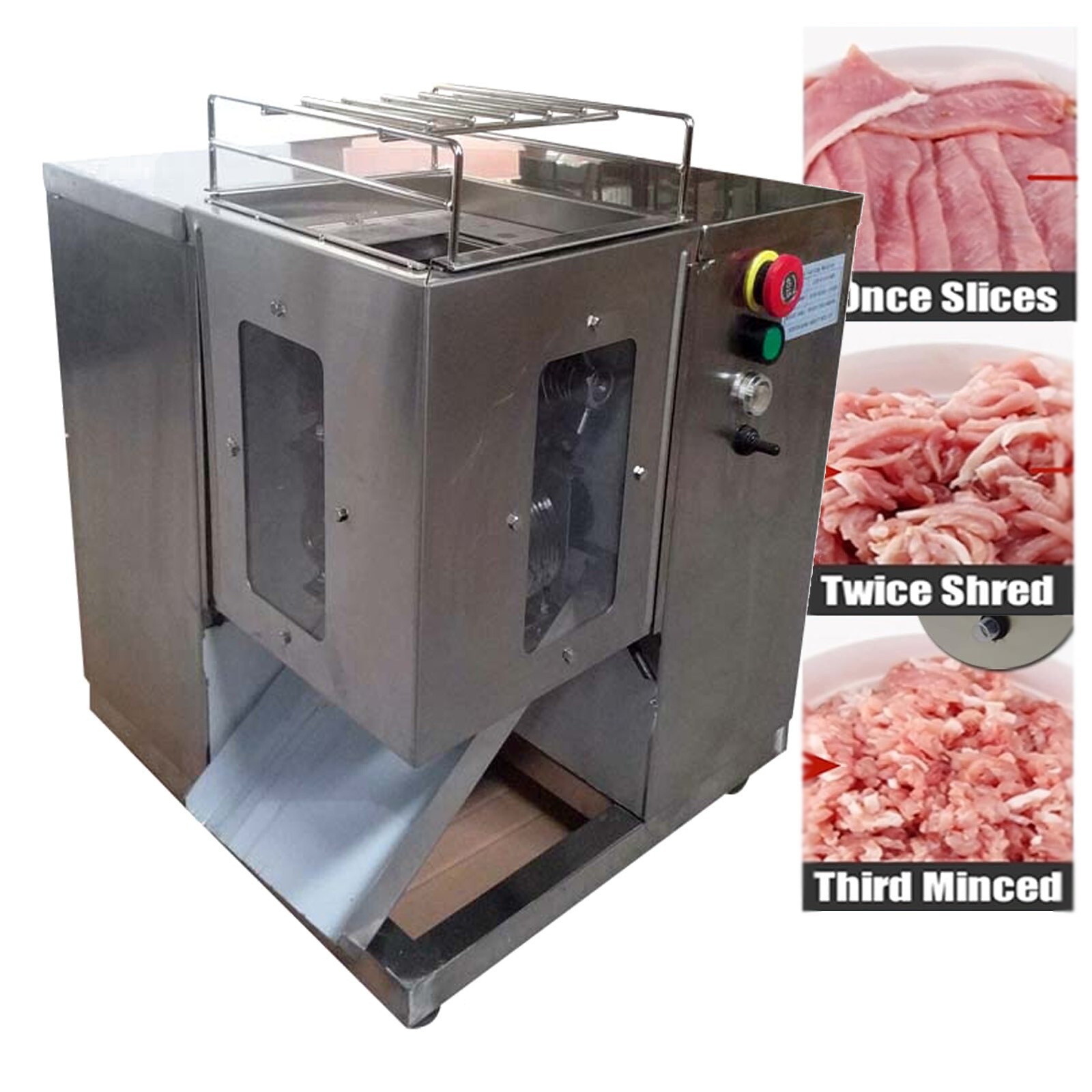 QSJ-T 8mm Double Blade Shredded Meat Cutting Machine Meat Slicer 550lbs/h ﻿110V