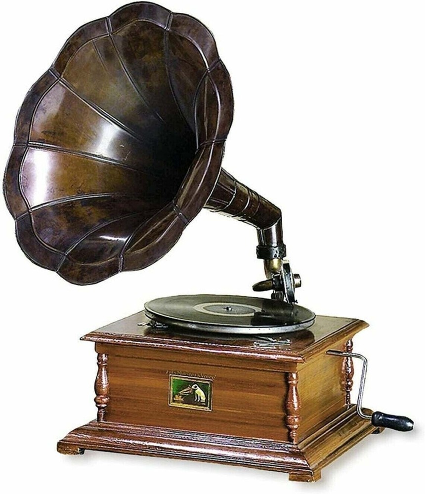 Working Gramophone Phonograph Antique Functional Replica Model Brass Horn