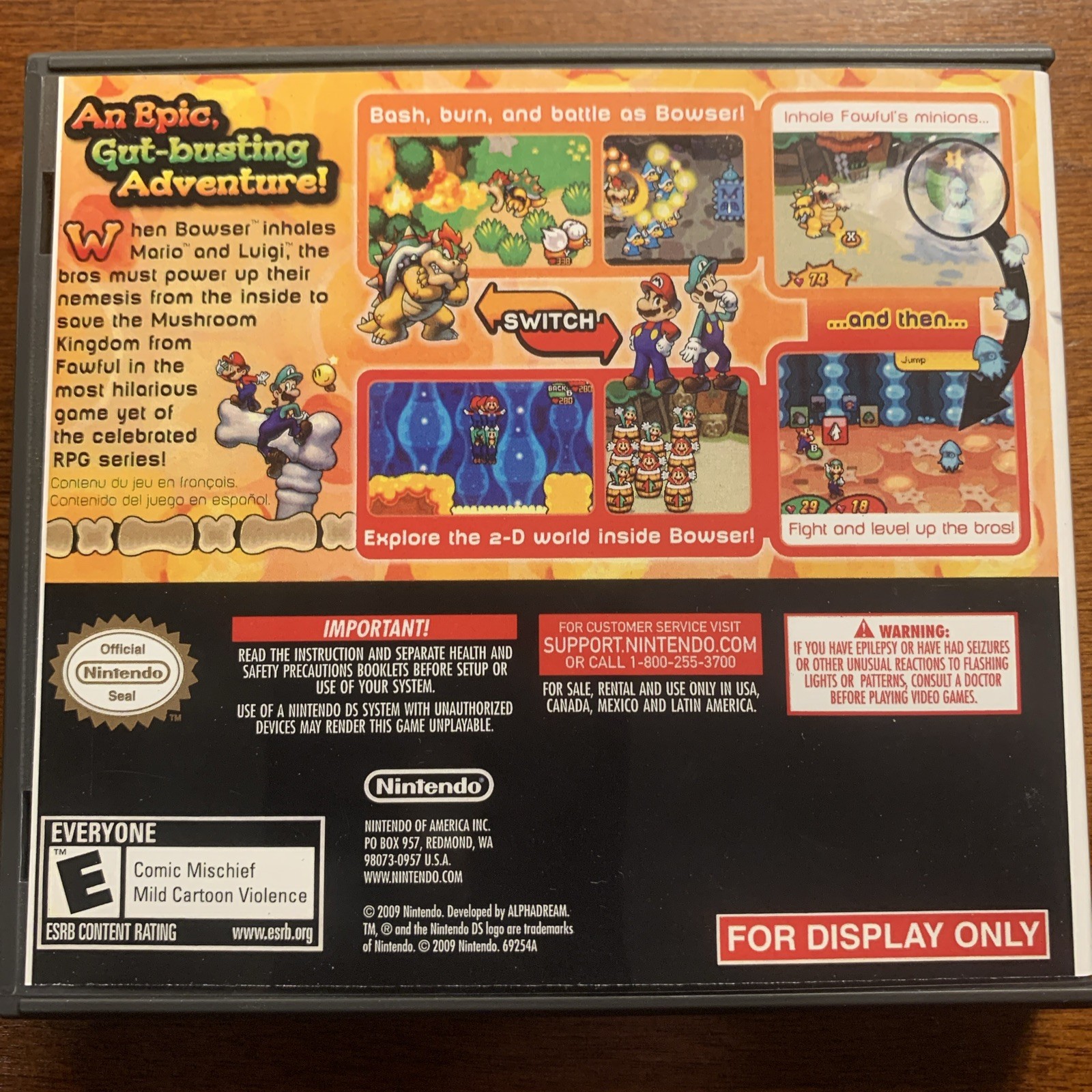 Mario & Luigi Inside Story / Nintendo DS Replacement *Case ONLY For Display Only