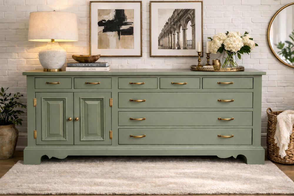 Custom Green Sideboard / Buffet – Brass Hardware