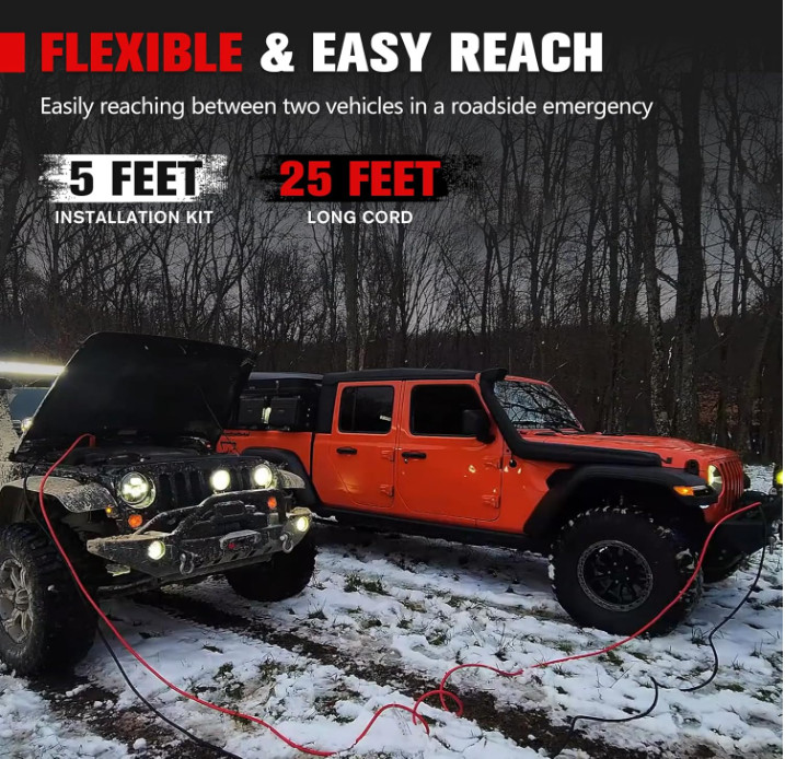 1 Gauge 30 FT Quick Connect Jumper Cables, 1000A Heavy Duty Booster Cables