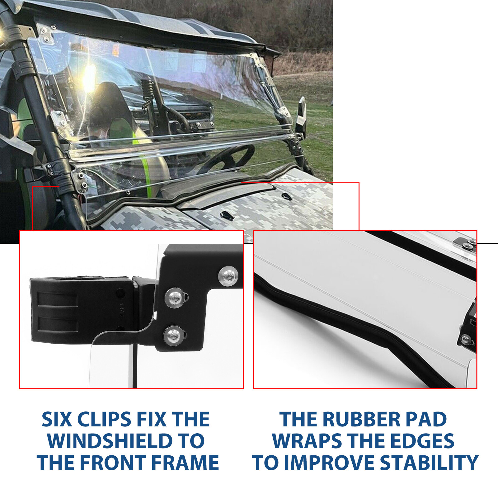 Folding Flip Windshield Scratch Resistant For Kawasaki Teryx 4 800/ 4 S ,2016-23