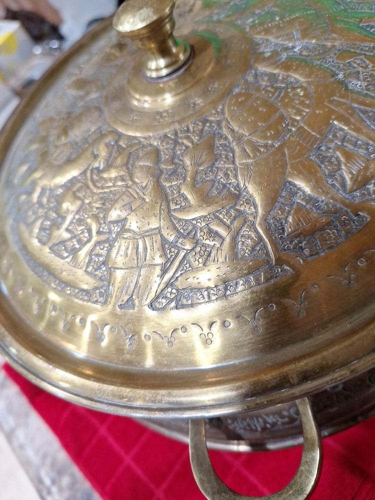 Beautiful Chaffing Dish Cookware - Antique Middle Eastern Brass Tin Lined