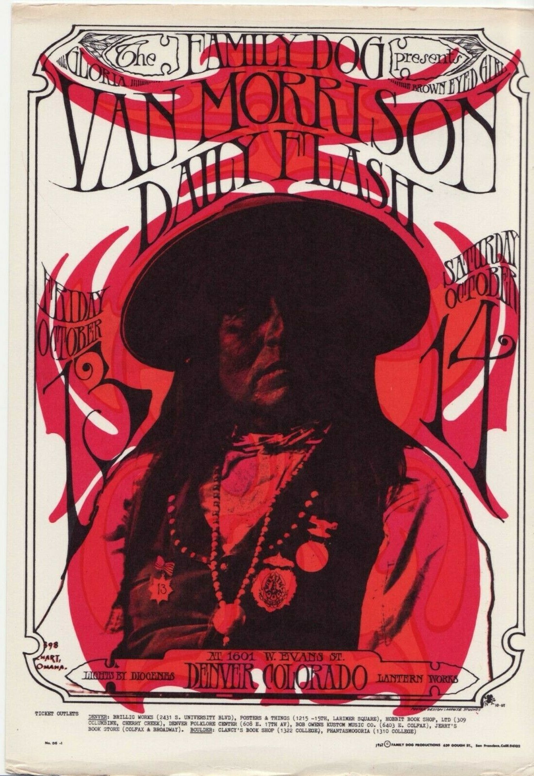 Original Family Dog  Postcard FD Denver 6 10/1967 - VAN MORRISON-DAILY FLASH G/C