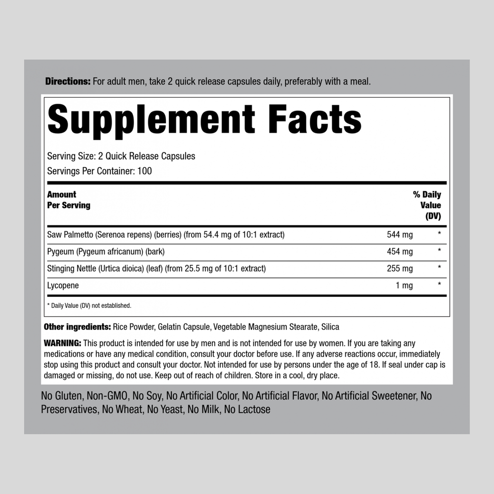 Prostate Vitamins | 200 Capsules | Complex Formula | Non-GMO | by Piping Rock