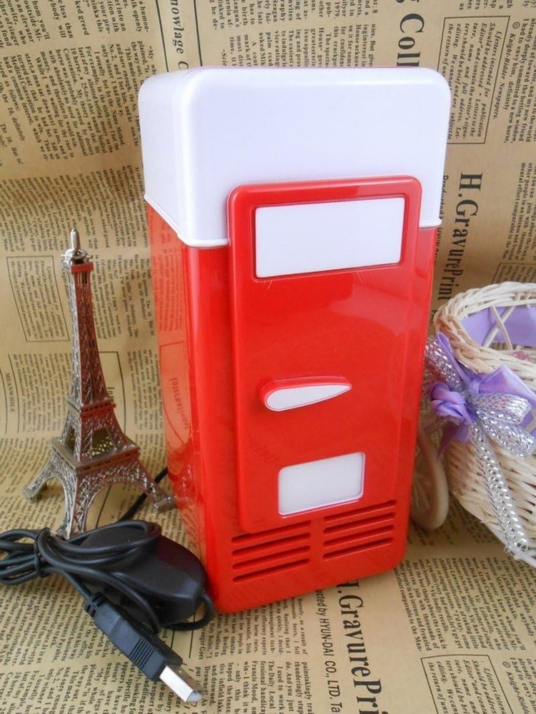 Versatile Mini USB Fridge with Cooling & Heating - Red Design for Office