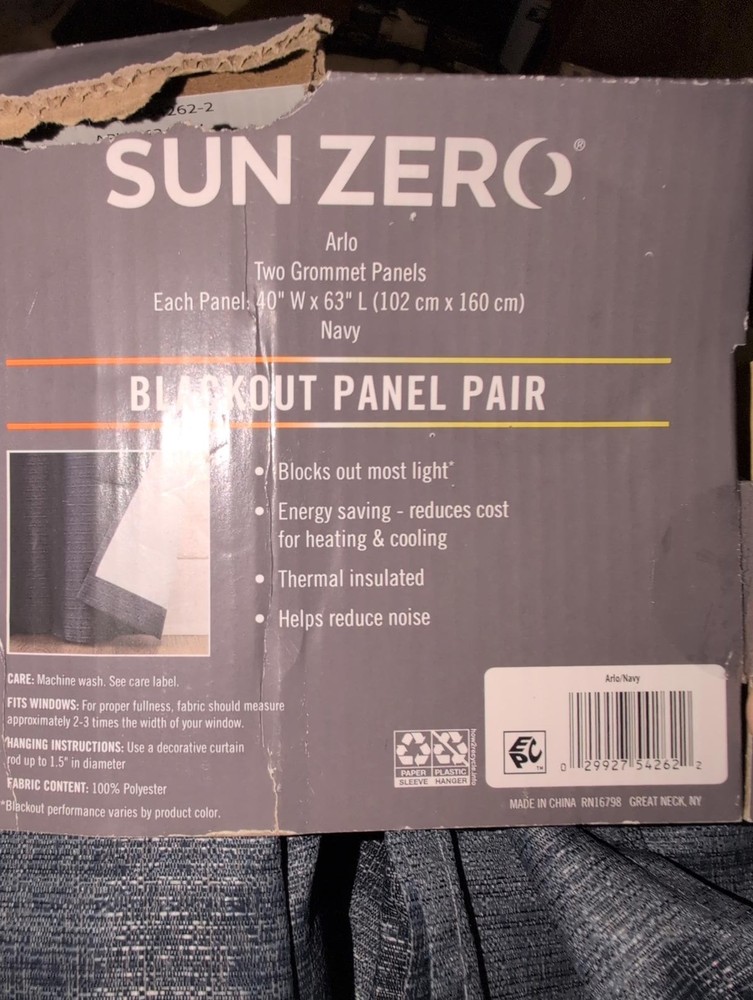 Sun Zero Arlo Navy Blackout Panel Pair - Two Grommet Panels