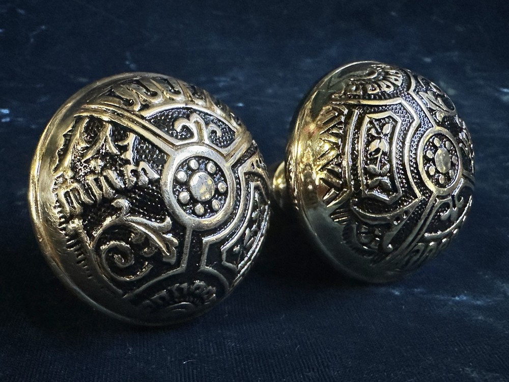 Antique Victorian Ornate Corbin Ceylon Passage Set Door Knobs & Backplates *