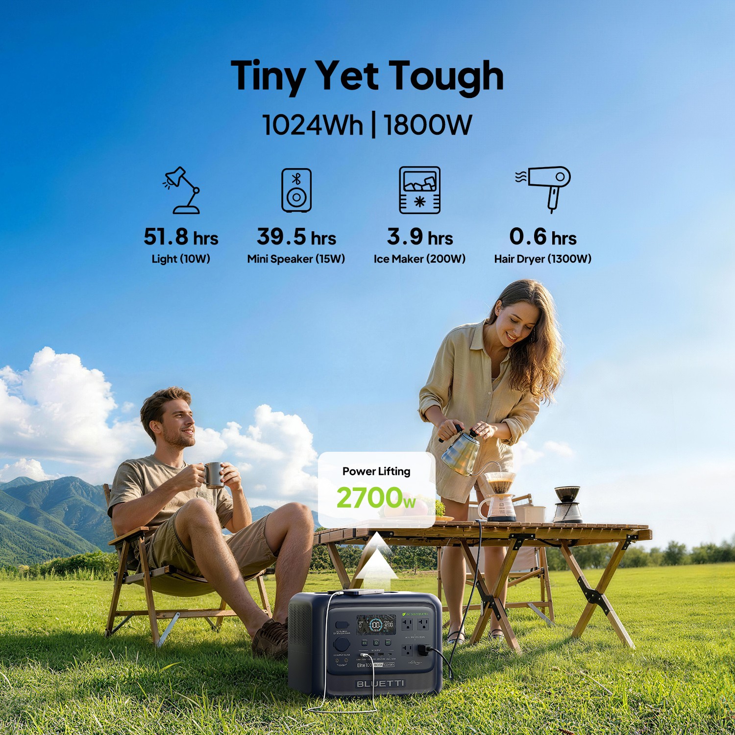 BLUETTI Elite 100 V2 Bio-based 1024Wh 1800W Portable Power Station for Outdoors