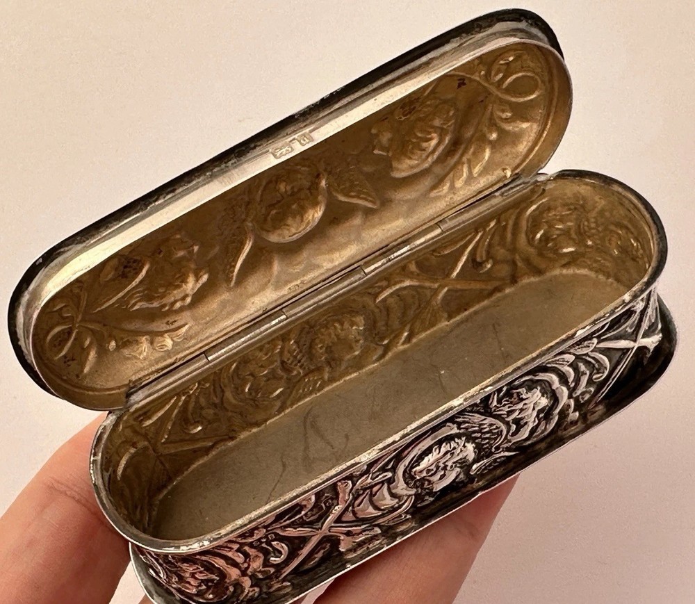 Antique Solid Silver Trinket Box Reynolds Angels c.1903