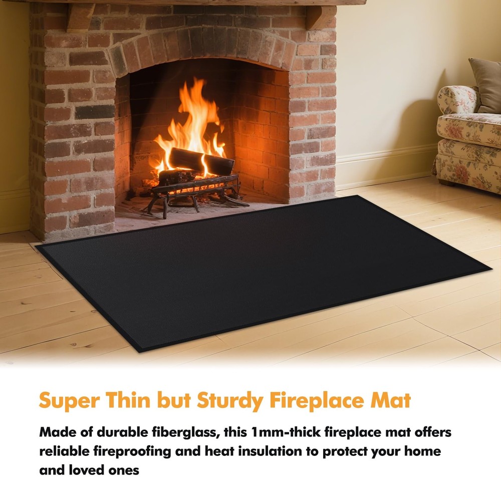 Health Rugs for Fireplaces Fire Resistant, 2' x 3'6" (Rectangular), Black