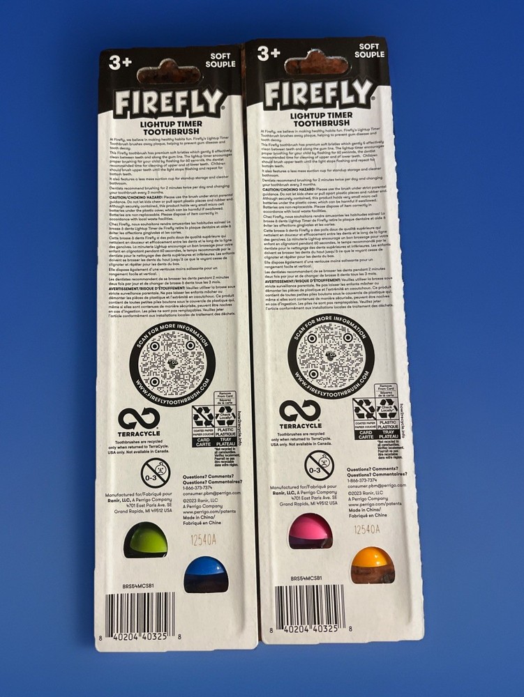 Firefly Light-Up Timer Kids Toothbrush with Suction Cup, 4 Count (2 Packs -2/pk)