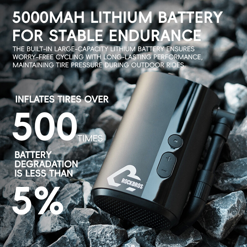 ROCKBRS Electric Bike Tire Pump 150PSI Mini Air Inflator Portable 5000mAh Type-C
