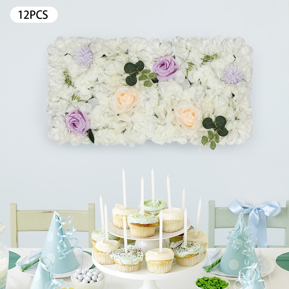 3D Flower Wall Panel-12pcs Artificial Flower Wall Background Rose Wedding Wall